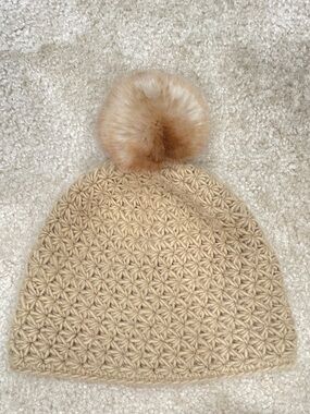 Surell Cream Knit Beanie with Pom